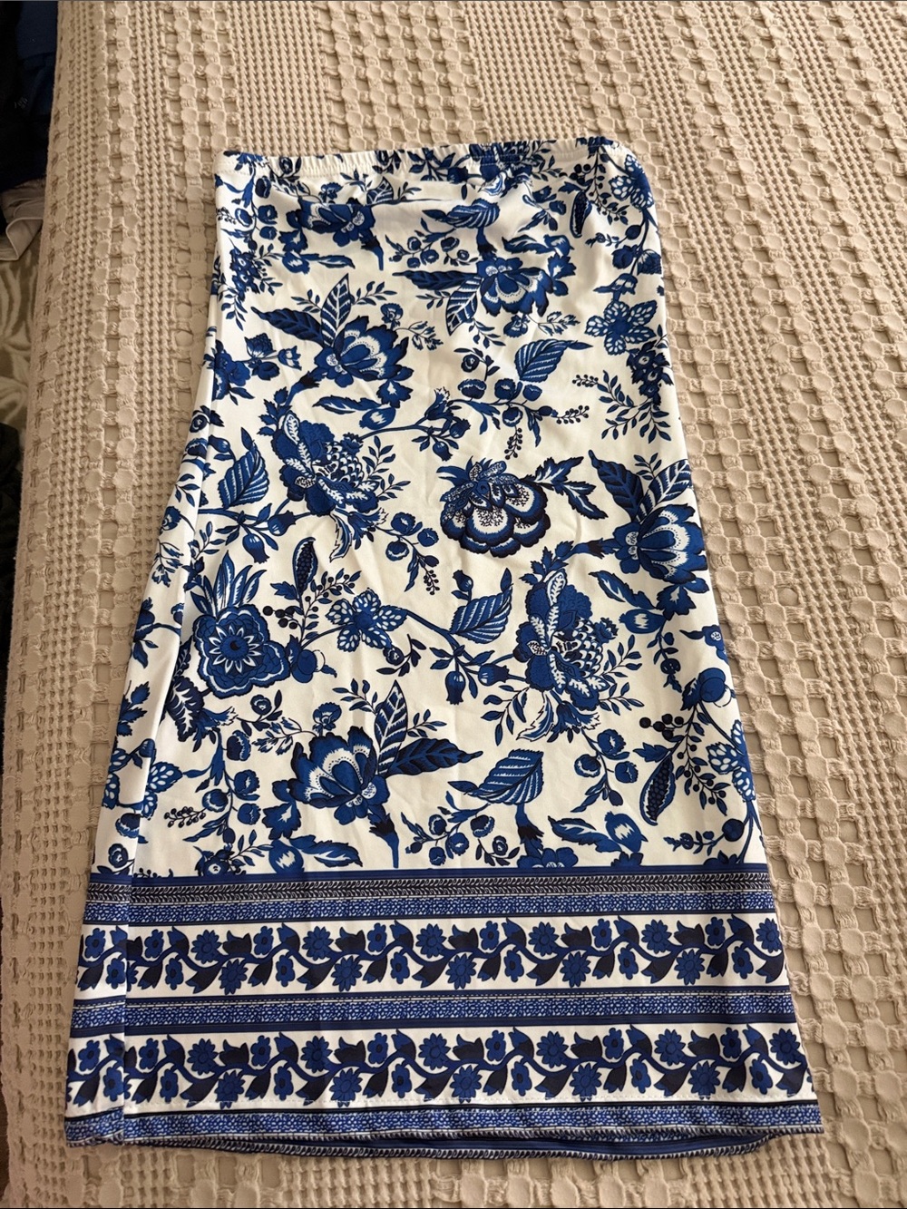 Blue and White Floral Midi Skirt
